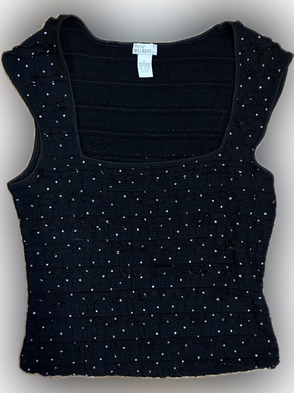 Melrose & Day Black Polka Dot Square-Neck Short Tank